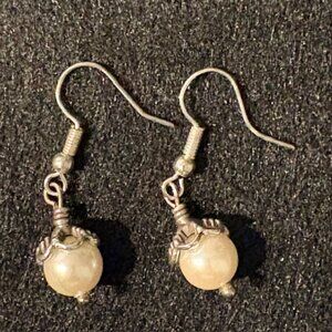 Brighton ATMA Ivory Just Pearls Silver Plated Scroll Work French Wire Earrings